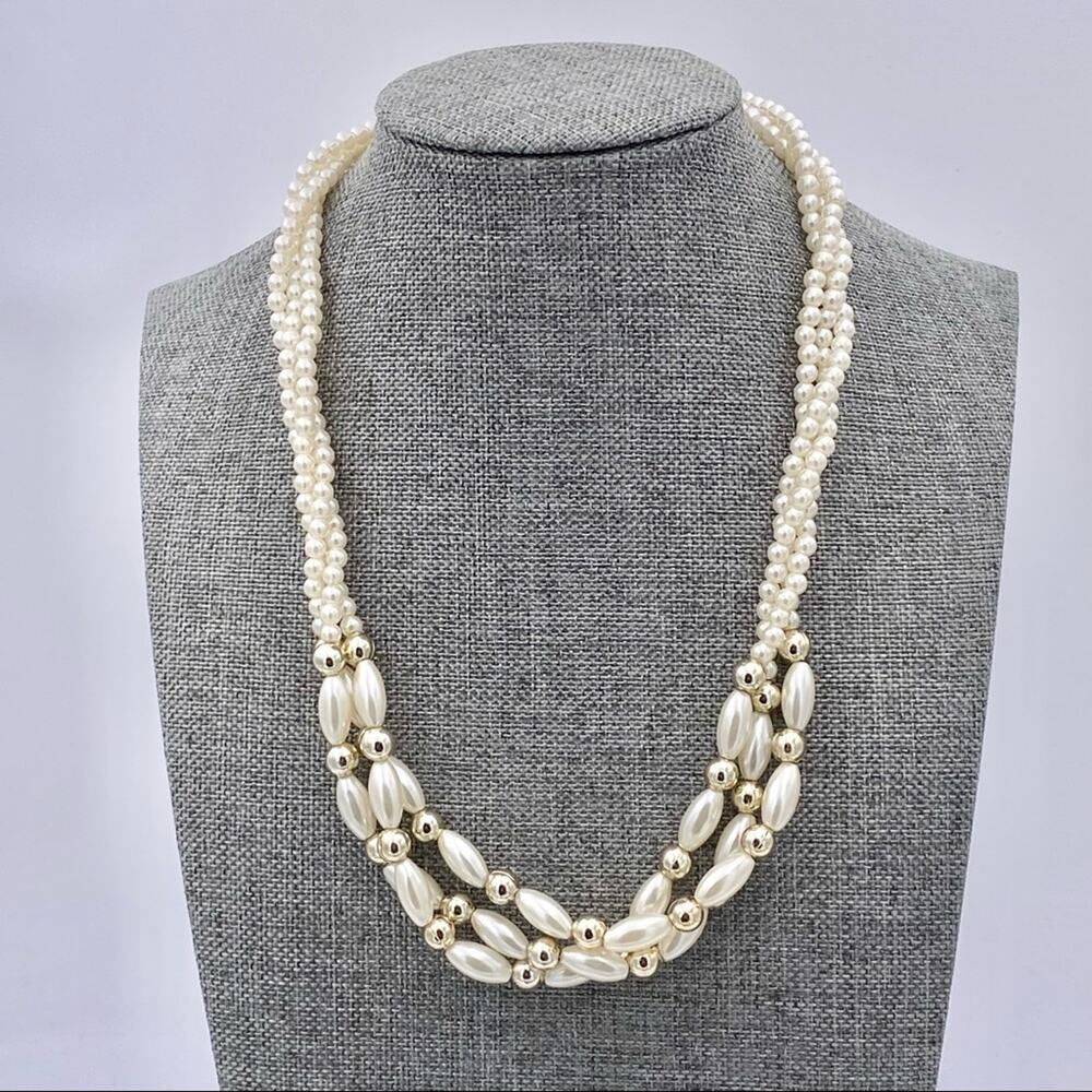 Vintage Twist Multi Strand Plastic Pearl Necklace